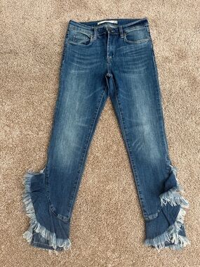 Chelsea & Violet Medium Blue Frayed Flare Jeans
